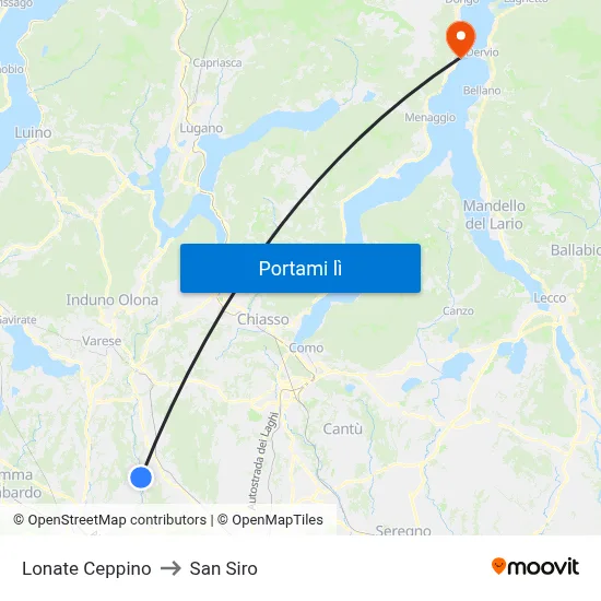 Lonate Ceppino to San Siro map