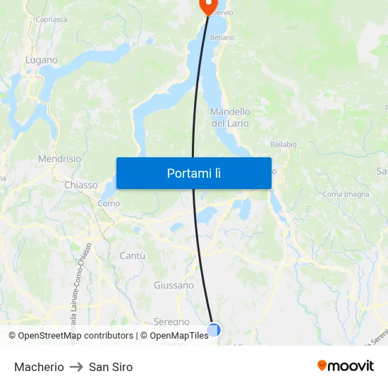 Macherio to San Siro map