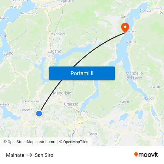 Malnate to San Siro map