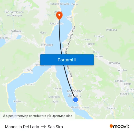 Mandello Del Lario to San Siro map