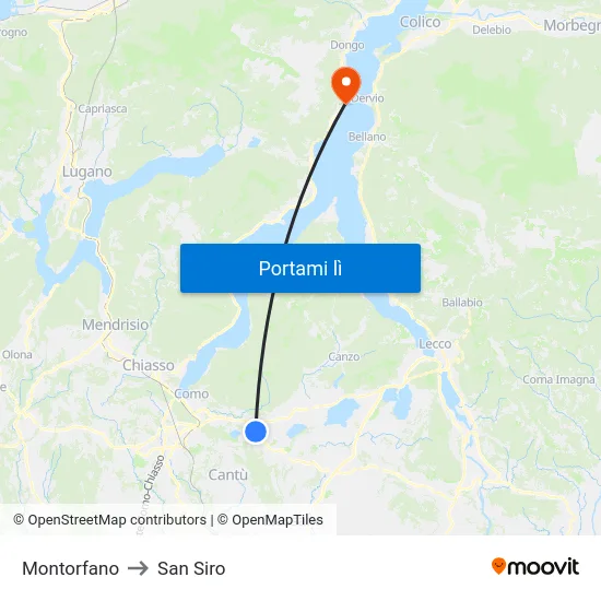 Montorfano to San Siro map