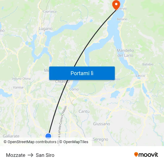 Mozzate to San Siro map