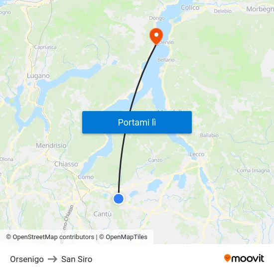 Orsenigo to San Siro map
