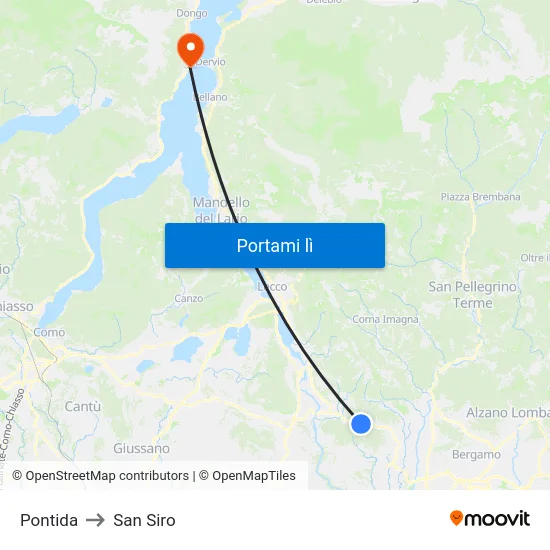 Pontida to San Siro map