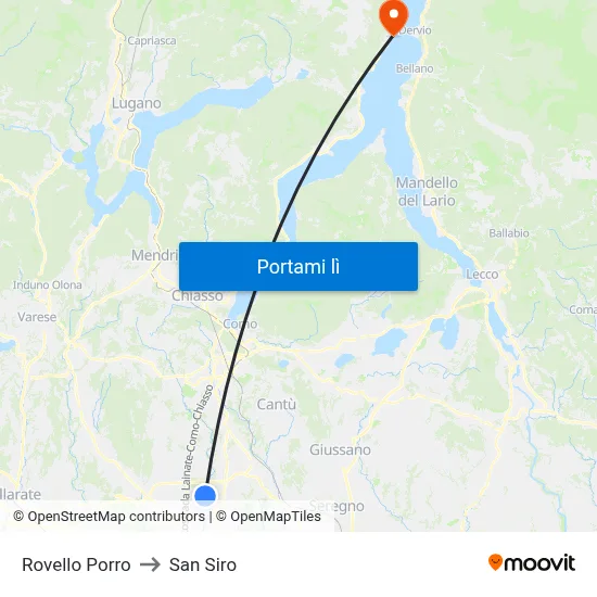 Rovello Porro to San Siro map
