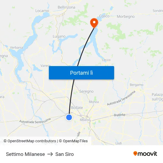 Settimo Milanese to San Siro map