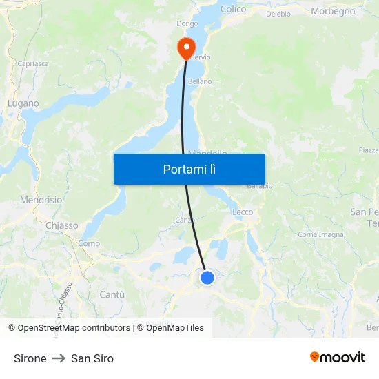 Sirone to San Siro map