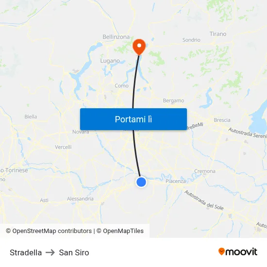 Stradella to San Siro map