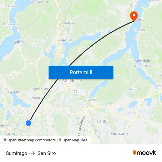 Sumirago to San Siro map