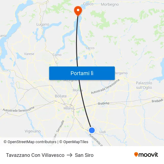 Tavazzano Con Villavesco to San Siro map