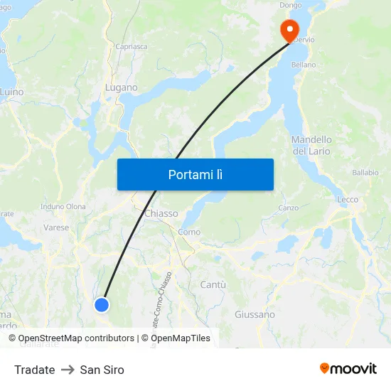 Tradate to San Siro map