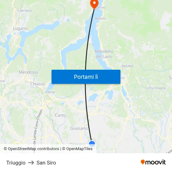 Triuggio to San Siro map