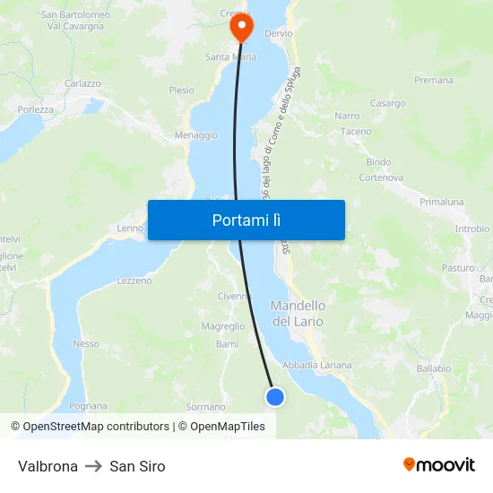Valbrona to San Siro map