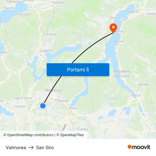 Valmorea to San Siro map