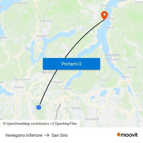 Venegono Inferiore to San Siro map
