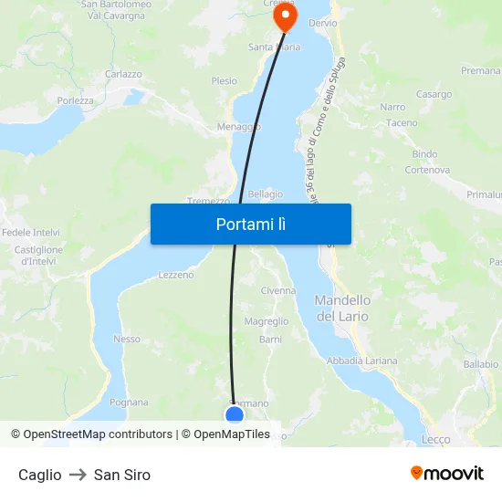 Caglio to San Siro map