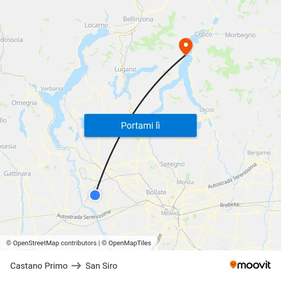 Castano Primo to San Siro map