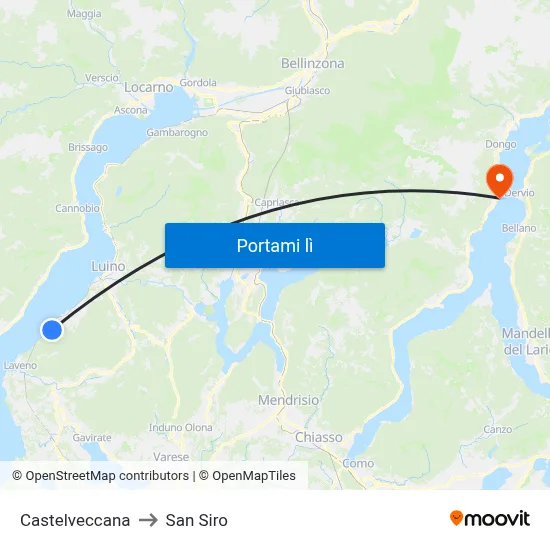 Castelveccana to San Siro map