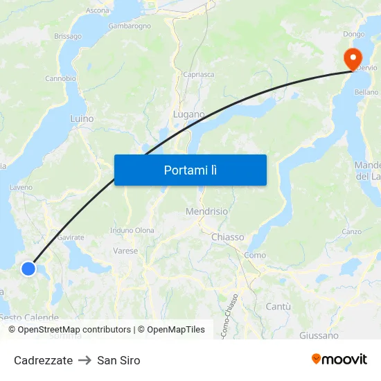 Cadrezzate to San Siro map