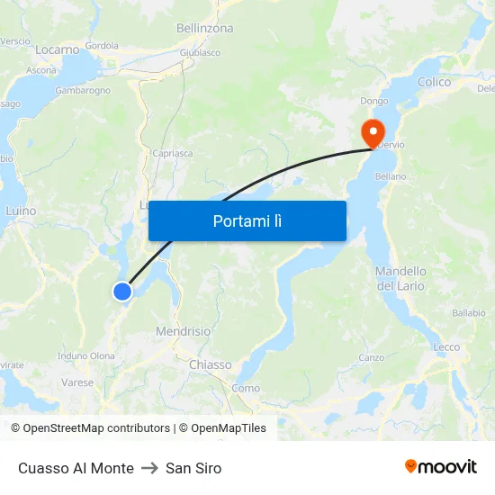 Cuasso Al Monte to San Siro map