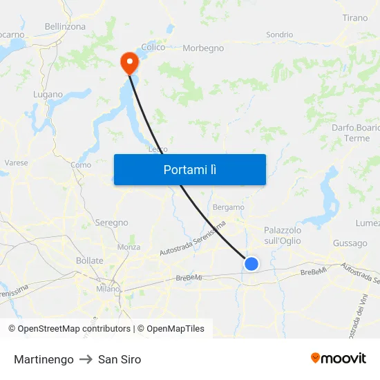 Martinengo to San Siro map