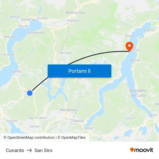 Cunardo to San Siro map