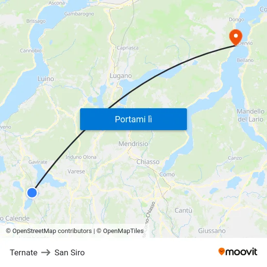 Ternate to San Siro map
