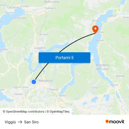 Viggiù to San Siro map