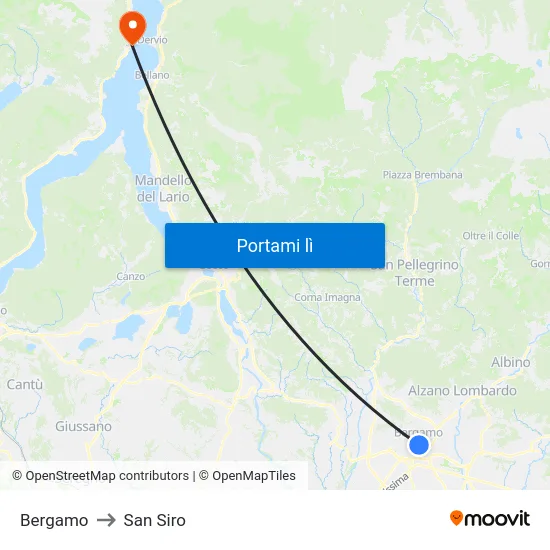 Bergamo to San Siro map
