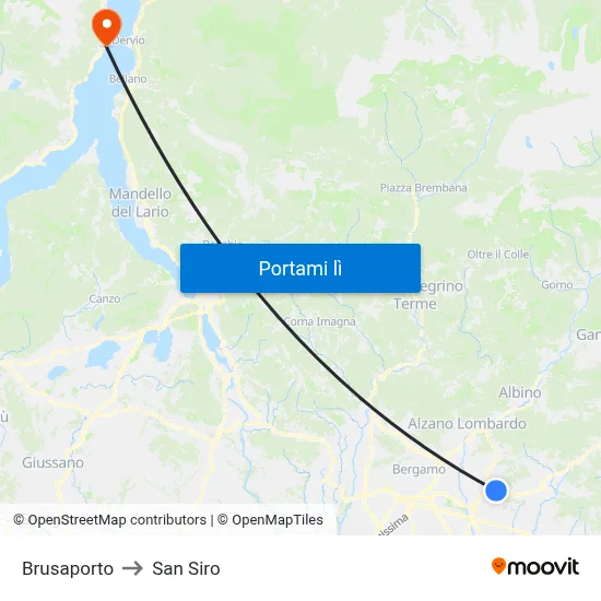 Brusaporto to San Siro map