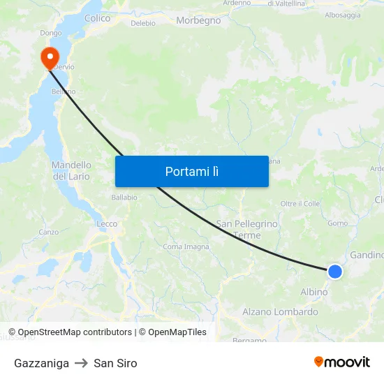 Gazzaniga to San Siro map