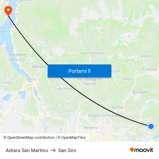 Adrara San Martino to San Siro map