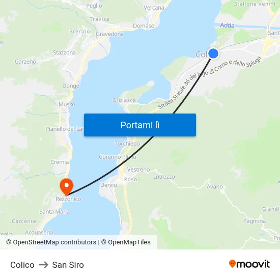 Colico to San Siro map