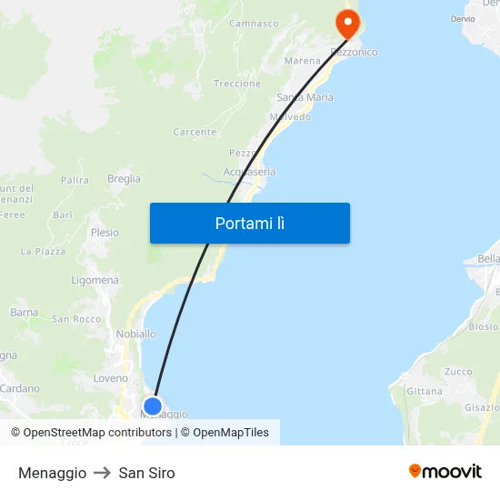 Menaggio to San Siro map