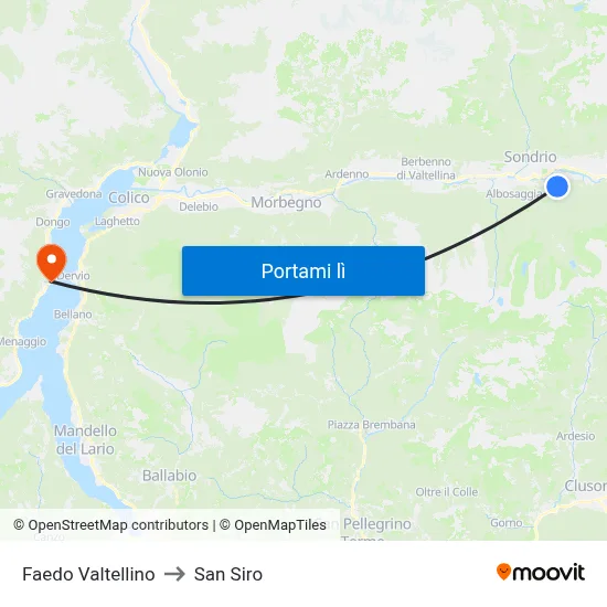 Faedo Valtellino to San Siro map