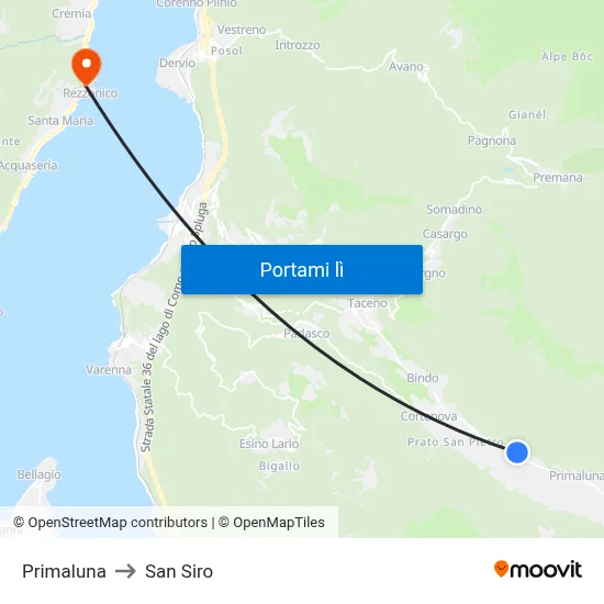 Primaluna to San Siro map