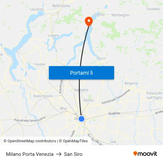 Milano Porta Venezia to San Siro map