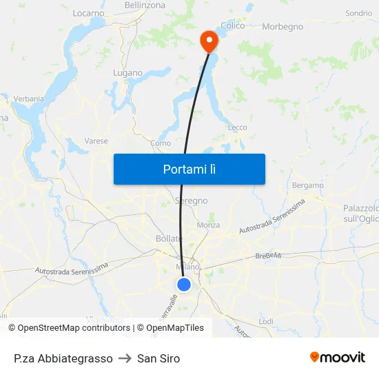 P.za Abbiategrasso to San Siro map