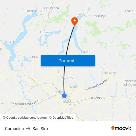 Comasina to San Siro map