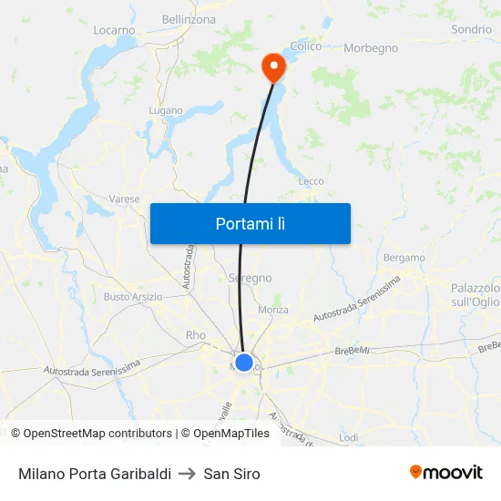 Milano Porta Garibaldi to San Siro map