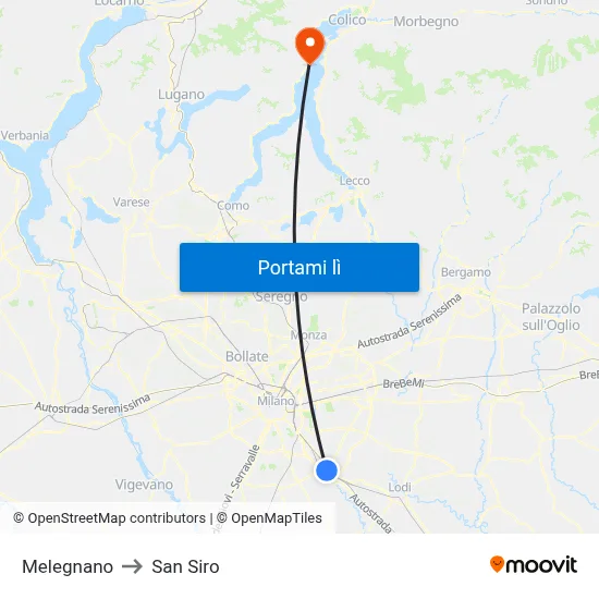 Melegnano to San Siro map