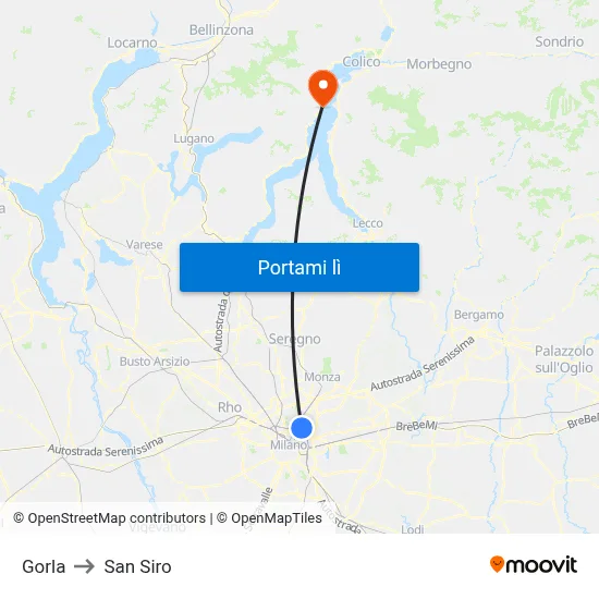 Gorla to San Siro map