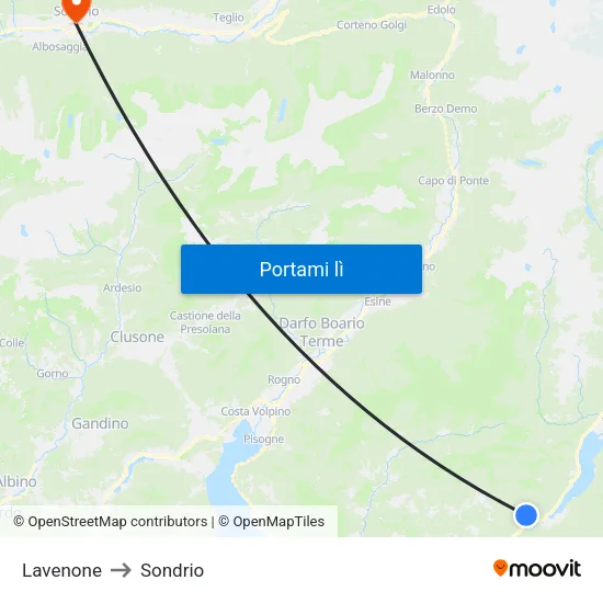 Lavenone to Sondrio map