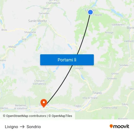 Livigno to Sondrio map