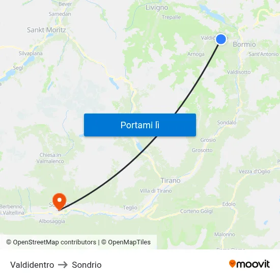 Valdidentro to Sondrio map