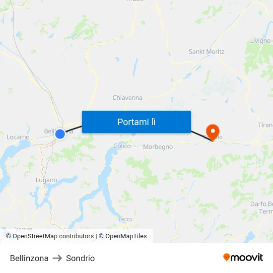 Bellinzona to Sondrio map