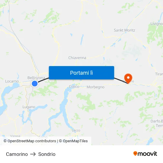 Camorino to Sondrio map