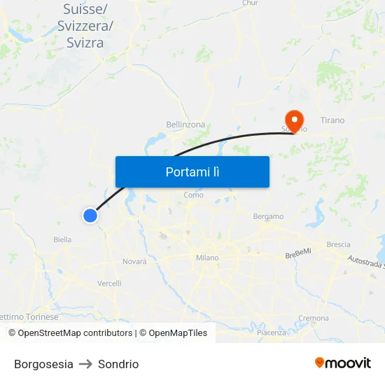 Borgosesia to Sondrio map