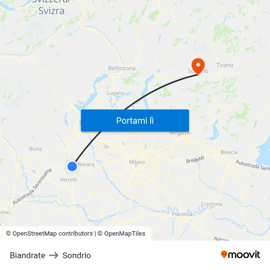 Biandrate to Sondrio map