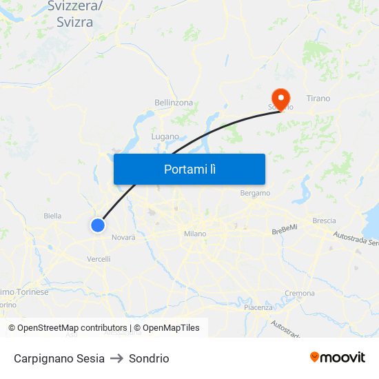 Carpignano Sesia to Sondrio map